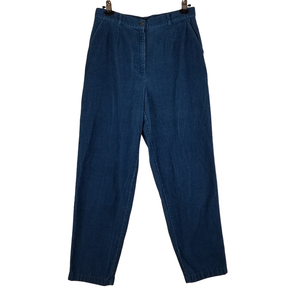 LL Bean Vintage Blue Corduroy Pants Womens 10 Reg High Waist Cotton Straight Leg